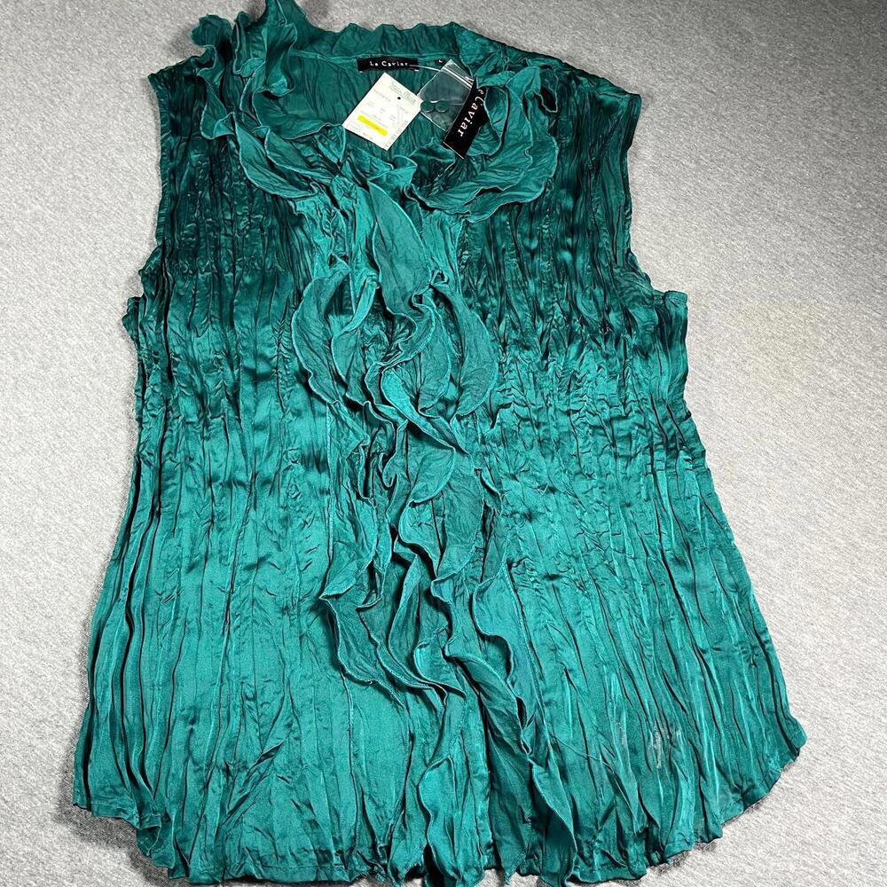 NWT Le Caviar Women's Large Sleeveless Ruffled Blouse Top Large “Peacock Teal” - Picture 3 of 9